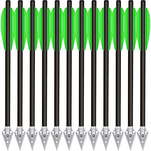 HUNTSPM 6.3 Mini Pistolet Boulons d'arbalète,Flèches d'arbalète en Carbone avec Pointes Broadhead en Acier pour arbalète de précision 50-80lbs Pratiquer la Cible de tir et la Chasse (12pcs Vert)