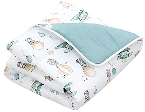 TupTam Baby Krabbeldecke 120x120 cm – Gepolstert, weich, Baumwolle, Farbe: Füchse/Flugzeuge/Ballons/Grün