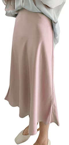 JACTZ Satinrock Frauen Elegante Seide Satin Midi Rock Qualität High Waisted Lange Röcke Für Frauen Wrap A Line Rock Maxi-C,S
