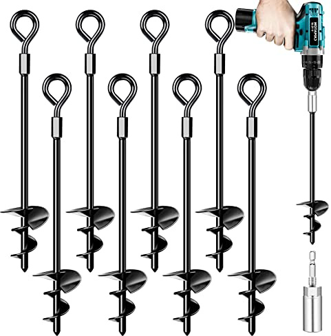 Ground Anchors 8 Pack, Heavy Duty Swing Set Anchors, Spiral Earth Anchor for Trampoline, Camping, Shed, Canopies, Metal Trampoline Anchor Resistant Strong Wind