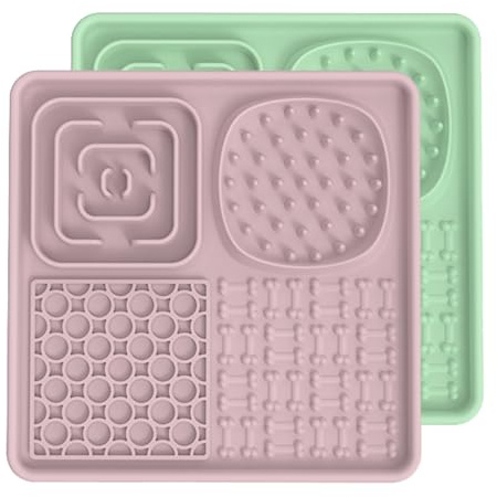 AODALIY Silikon Schleckmatte für Hunde Katze [frei von BPA]+[großer Saugnapf] Hund Leckmatte Katze Lick Mat Haustier Eine tolle Idee, den Hund beim Dusch, Ausbürsten usw(Grün+Rosa)