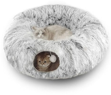 Katzentunnelbett, Indoor-Katzenversteck, Donut-Katzenbett, weiches Plüschmaterial, rundes faltbares Katzenbetthöhle, universell für alle Jahreszeiten, Katzenhütte und Katzenhöhle,