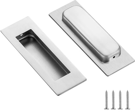 2 Pack Brushed Nickel Cabinet Pulls - Recessed Finger Pulls, 120mm Length | Flush Grip Design, Sliding Door Handle, For Cabinets, Cupboards, Drawers, Wardrobes, Kitchen Hardware, Furniture Restyle