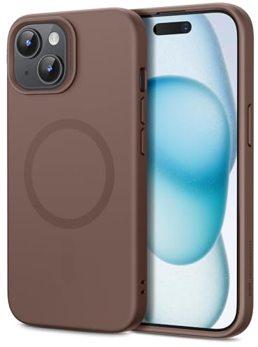ESR für iPhone 15 Hülle, Kompatibel mit MagSafe, Unterstützt Magnetisches Laden, Dünne für iPhone 15 Handyhülle Case aus Flüssigem Silikon, Stoßdämpfendes Display - und Kameraschutz, Braun