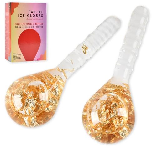 Masaje de Hielo Bola 2 uds, Rodillo Facial Ice Globes Cryo Stick, Bola de Belleza de Hielo contorno de ojos, Masajeador Facial Educe la Hinchazón y Las Ojeras, Mejora la Circulación Sanguínea, Oro
