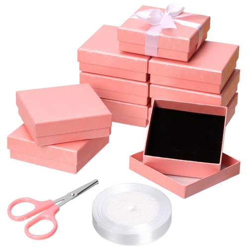 Glarks 12PCS 3,5 x 3,5 x 1,1 pouces bijoux coffret cadeau, boîte à bijoux festonnée rose pour anneaux, boucles d'oreilles, Noël, anniversaires, fête des mères et autres fêtes