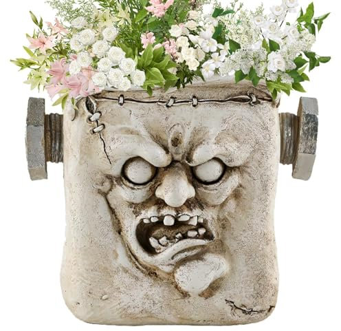 Harz-Pflanzgefäß für Pflanzen im Freien,Gesichtspflanzer | Lustiger Geisterclown-Kopf-Übertopf,Halloween Horror Gesicht Blumentopf Kopf Pflanzgefäß, Gartenskulpturen Statuen Dekorationen