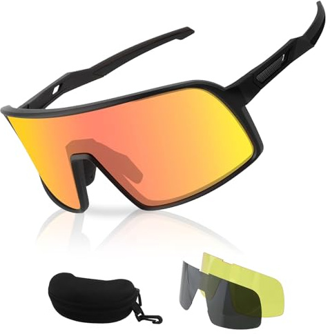 ToopMount Polarisierte Fahrradbrille, Sportsonnenbrille mit 3 Wechselgläsern, beschlagfreie Brille mit TR90-Vollrandrahmen für Damen und Herren zum Wandern, Angeln, Baseball und Golfen