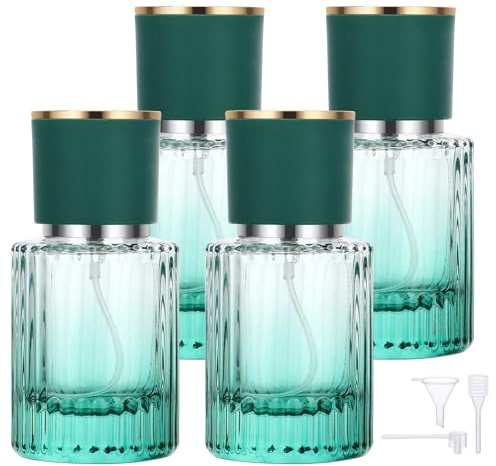 Segbeauty Atomizador Perfume Recargable, 4 Piezas 30ml Dispensador Perfume Viaje, Bote Colonia Vacío, Portátil y Reutilizable, con Cabezale de Bomba, Embudo y Gotero (Verde Gradiente)