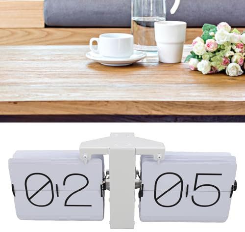 lvifloae Flip-Uhr, Digitale Flip-Tischuhr, glattes Zifferblatt, leicht zu lesen, Knopfverstellung, automatische Flip-Uhr für Zimmer, Zuhause, Büro, 24 Stunden, weiße PT-Schriftart (White PT Font)