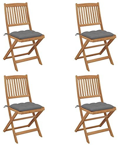 Xichuzi Klappbare Gartenstühle 4 STK. mit Kissen, Gartenmöbel, Balkonstühle, Essstühle, Balkonmöbel, Balkon Stuhl, Bistrostuhl, Balkonset, Garten Stühle, Armlehnenstuhl, Massivholz Akazie