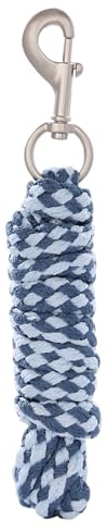Merauno® Führstrick für Pferd - Anbindestrick in verschiedenen stylischen Designs, Führleine, Anbindeseil Pony, Esel, Ziege lang Strick mit Karabinerhaken (Hellblau Grau)