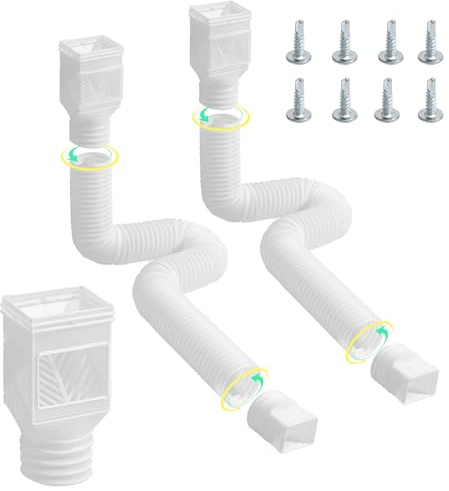VEVOR Rain Gutter Downspout Extensions, 2-Pack Flexible Downspout Extender, Down Spout Drain Extension Extendable from 22 to 63, Gutter Extensions with Adapters, for Rainwater Drainage, White