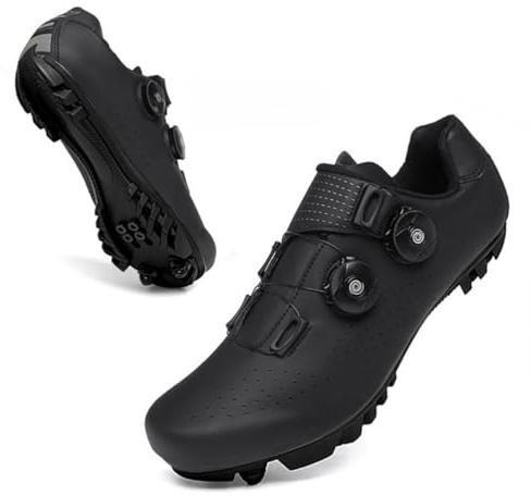 Xuanke Fahrradschuhe Herren Damen Roadbike SPD SPD-SL Drehknopf Radsportschuhe Kompatibel Mit Look MTB Delta Lock Pedal Mountainbike Schuhe (Schwarz-MTB,46)