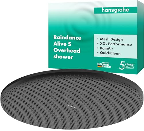 hansgrohe Raindance Alive S - Kopfbrause, runde Duschbrause (300 mm), Regendusche mit 1 Strahlart für Wand- oder Deckenmontage, Brausekopf mit Antikalk-Funktion, Mattschwarz, 24520670