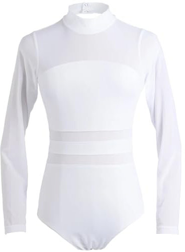 ZPFDSG Ballett Jumpsuit Damen-Ballett-Trikots, Gymnastik-Trikots, Aerial-Yoga-Trikots, Tanz-Bodysuit, Spleiß-Tanz-Trikots, Lange Ärmel, Badeanzug for Erwachsene(White,S Height 155-160cm)