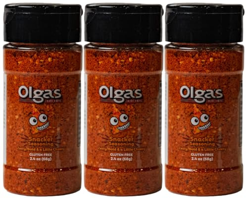 OLGA’S Snackers Seasoning Blend, Signature Pita Snack Flavor with Romano Cheese, Garlic, Sesame & Poppy Seeds, Great on Popcorn, Chicken, Veggies – 2.4 oz Jar (3-Pack)