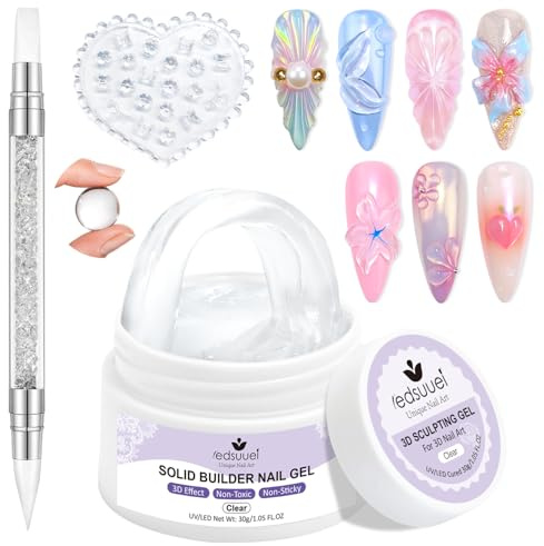 3D Gel Nail Art LEDSUUEI: 【NO.1 3D Effect】Solid Builder Gel für Nagellack Non Stick Hand 3D Skulptur Nail Gel mit Nagel Pinsel und Silikonform Salon DIY zu Hause 15g