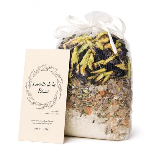 Nebula Herbal Lavelle de la Róma Botanical Bath Bag Lavender Bath Soak with Epsom Salts, Himalayan Bath Salts & Essential Oils, Relaxing Bubble Bath Alternative, Calming Nylon Bath Bag Gift