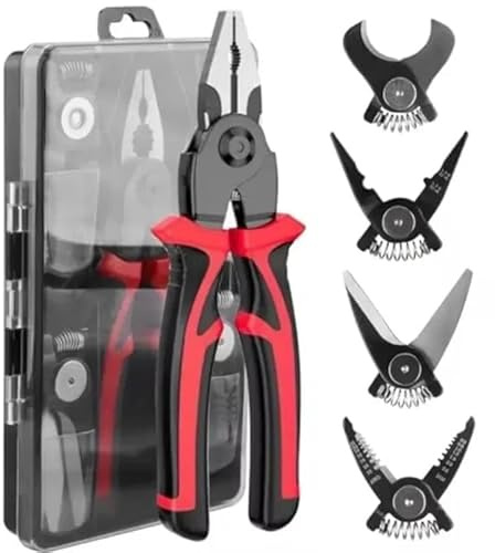 5 in 1 Multi Tool Pliers Kit Interchangeable Heads Electrician Storage Case