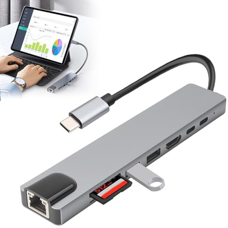 USB C Hub Multiport with Ethernet Adapter 8-in-1 Laptop Docking Station 4K HDMI Splitter Extended Display with PD USB-A 3.0/2.0 Ports SD/TF Card Reader for MacBook/iPad/Surface/Tablet/Smartphones etc