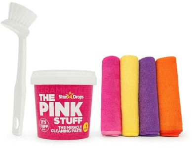 LUNEXA Bundle Kit – The Pink Stuff Miracle Cleaning Paste 850g with Brush & 4 Microfibre Cloths – All Purpose Household Cleaning Set for Kitchen & Bathroom