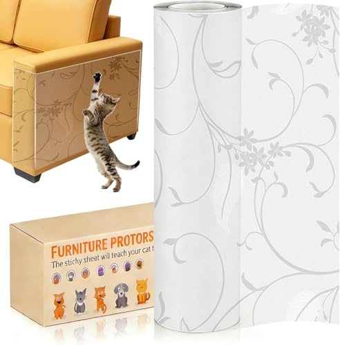 Protezione Divano Graffi Gatto 30cmx5m Autoadesive Pellicola Antigraffio Gatto Opaco Proteggi Divano Gatti Graffi per Divano Porta e mobilia (Motivo a Viticci)