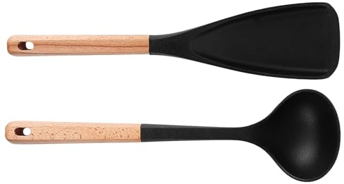 Cuillères De Cuisine En Silicone | Ustensiles De Cuisson Anti-Adhésifs À Manche En Bois | Ensemble de Spatules de Mélange à Manche en Bois,Pour Salade Soupe Pâtisserie Mélange Service