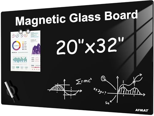 AFMAT Rahmenlose Glas-Magnettafel 50x80cm, Premium Glas Magnetboard Whiteboard, Hochglänzend, Magnettafel für Wand - Inkl. Magnete, Stift & Tafellöscher, Whiteboard für Büro,Küche,Wohnung,Schwarz,GB05