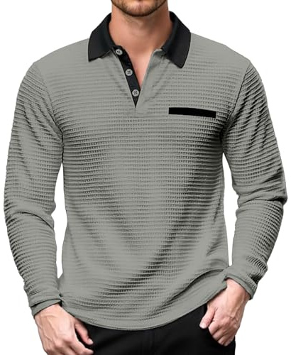Generico Polo Maniche Lunghe Uomo da Lavoro, Maglietta Uomo Manica Lunga con Bottoni Polo da Golf Traspirante Sportivo Camicia da Lavoro Casual Basic Regular Fit Autunno Inverno Classico