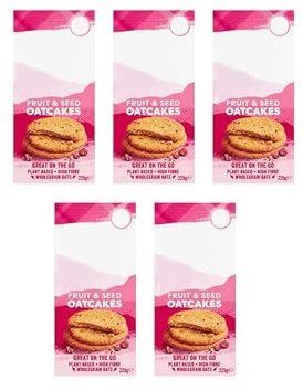 Fruit & Seed Oatcakes, Plant Based Wholegrain Snacks, High Fibre, Vegan, On The Go, 225g,Pack Of 5