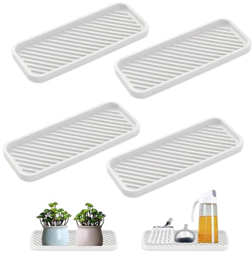 Silikon Schwammhalter Spülbecken Organizer - 4 Stück Silikon Abtropfmatte Ablage Spülschwamm Weiß Abtropfmatte Silicone Sponge Holder Drainagematte Silikonablage für Schwämme Spülmittel Bürsten