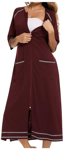 Generisch Bademantel Damen Bathrobe Hausmantel Rubehoow Mantel Damen-Bademantel mit Reißverschluss vorne, halbärmeliger Bademantel, Durchgehender weicher Baumwoll-Staubmantel mit Taschen