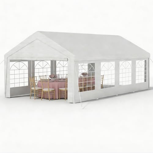 Ferzone Tonnelle de Réception Jardin 4x8m avec Bâche PE, Grande Tente Extérieure-Anti-UV, Barnum Pliant avec Piquets de Sol&Cordes Anti-Vent de Mariage Baptême Famille fêtes, Blanc