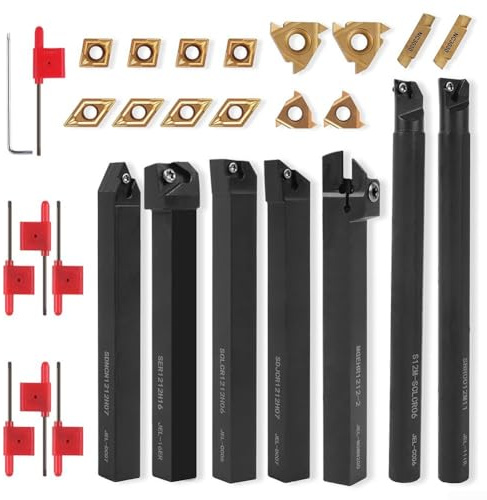 Juego de herramientas de torneado de torno, 21 piezas de soporte de herramientas de torno indexables de metal e insertos de carburo para uso en trabajos de mecanizado y corte de metal