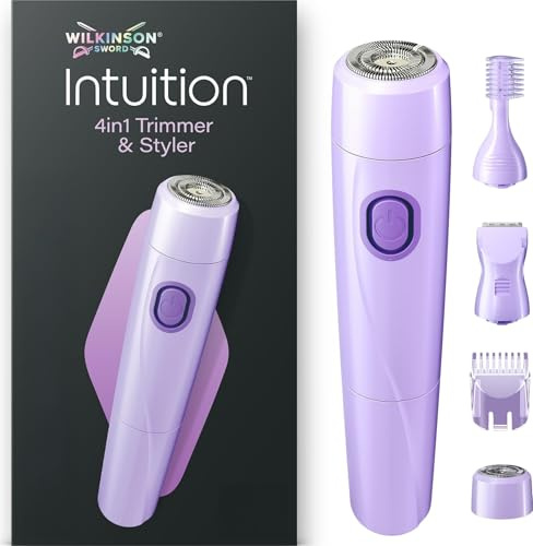Wilkinson Sword Intuition 4in1 Trimmer und Styler, Face and Body | Multizonen-Trimmer für Damen für Gesichts- und Körperbehaarung, 4 Aufsätze, Tasche, Bürste und 1 AA-Batterie