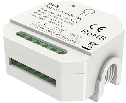 Mini Convertitore DALI a 0-10V 1-10V, Led Dimmer con Relè 10A, 1 Canale, Alimentato da Bus 16V (70mA), Output Driver 0/1-10V (20mA) e Luci LED Monocolore, 56X56X28mm da Incasso