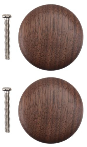 2pcs Single Hole Solid Wood Wardrobe Drawer Knob Brown Walnut Finish