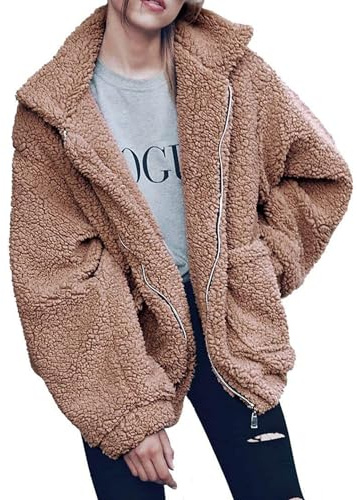 PRETTYGARDEN Women's Fashion Winter Coats Sherpa Fleece Faux Fur Shearling Oversized Trendy Jackets Warm Outerwear Clothing (Khaki,Medium)