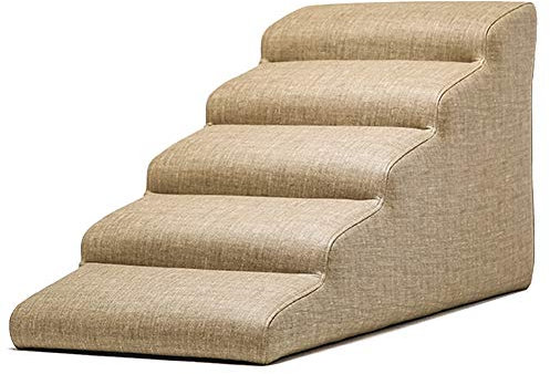 Treppen Stufen 5-stufige Haustiertreppe Für Große Mittelgroße Hunde für Hochbett und Sofa, wasserdichte Hunderampe Aus Leder, Lagergewicht 150 Kg, Keine Montage Erforderlich (Color : Beige-1)
