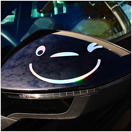 Smile Gesicht Aufkleber 2er Set für Außenspiegel Auto Autoaufkleber für Spiegel (K041 Hologramm)