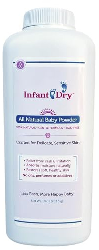 Infant Dry All Natural Baby Powder 10 Oz - Gentle Formula Talc Free, All Natural and Unscented Dusting Powder for Sensitive Baby Skin