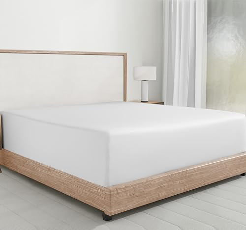 California Design Den Nur Spannbettlaken für Super-Kingsize-Betten – weiche Bettlaken aus 100 % Baumwolle, Satin, tiefe Tasche mit elastischem Gummizug (Super-King-Size-Bett, Weiß)