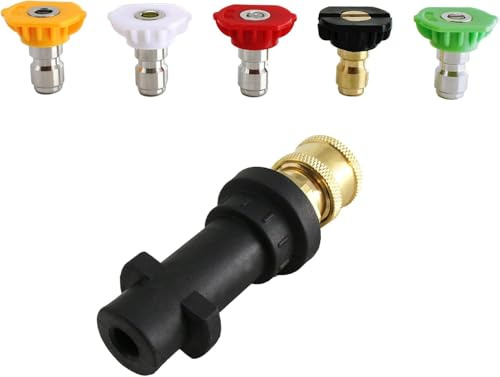 Qooltek Adaptateur de nettoyeur haute pression, vers raccord rapide de 6,35 mm pour Karcher K2-K7, avec 5 embouts de buse, plusieurs degrés, 2,5 GPM