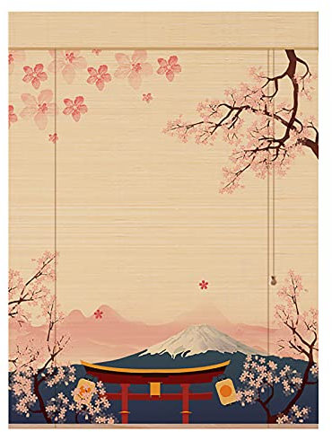 ACXZ Japanische Bambusrollo mit Volant, Fuji Mountain Muster, Lichtschutz Rollo Bambus für Balkon, Höhle, Küche, Badezimmer, natürliche Farbe