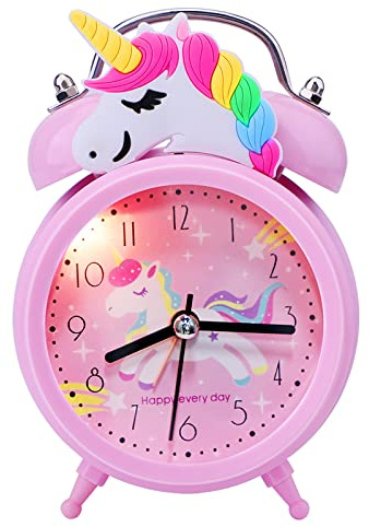 QearFun Unicorn Alarm Clock for Girls Kids, Cute Bedroom Decoration, Non Ticking Silent Second Hand, w/Backlight Super Loud Twin Bell, for Kids Toddlers Unicorn Gifts 1