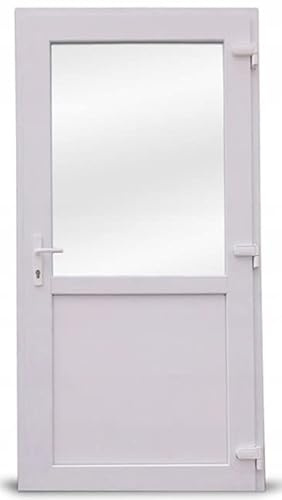 Otwarte PVC Außentür. PVC-Tür für Geschäft, Balkon, Haus, Wirtschaft. 4 Farben: Anthrazit, Goldeiche, Walnuss, weiß (90x200 Rechte Tür, weiß), PCV