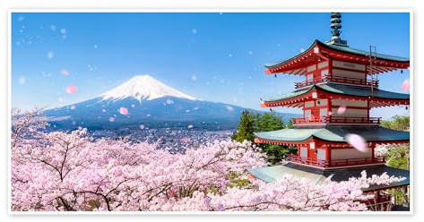 Posterlounge Pagode Chureito avec le Mont Fuji à Fujiyoshida, Japon Poster | 80 x 40 cm de Jan Christopher Becke Tableaux Décoration murale