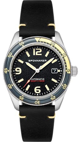 Spinnaker Fleuss Automatik-Uhr für Herren, Miyota 8215 Taucher Armbanduhr, 43 mm Edelstahlgehäuse, echtes Lederarmband, wasserdicht 150 m, SP-5055