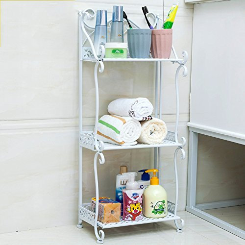 Scaffale da Bagno in Ferro battuto Lavabo da Bagno a Pavimento Lavabo WC Scaffale portaoggetti (Bianco Tre)